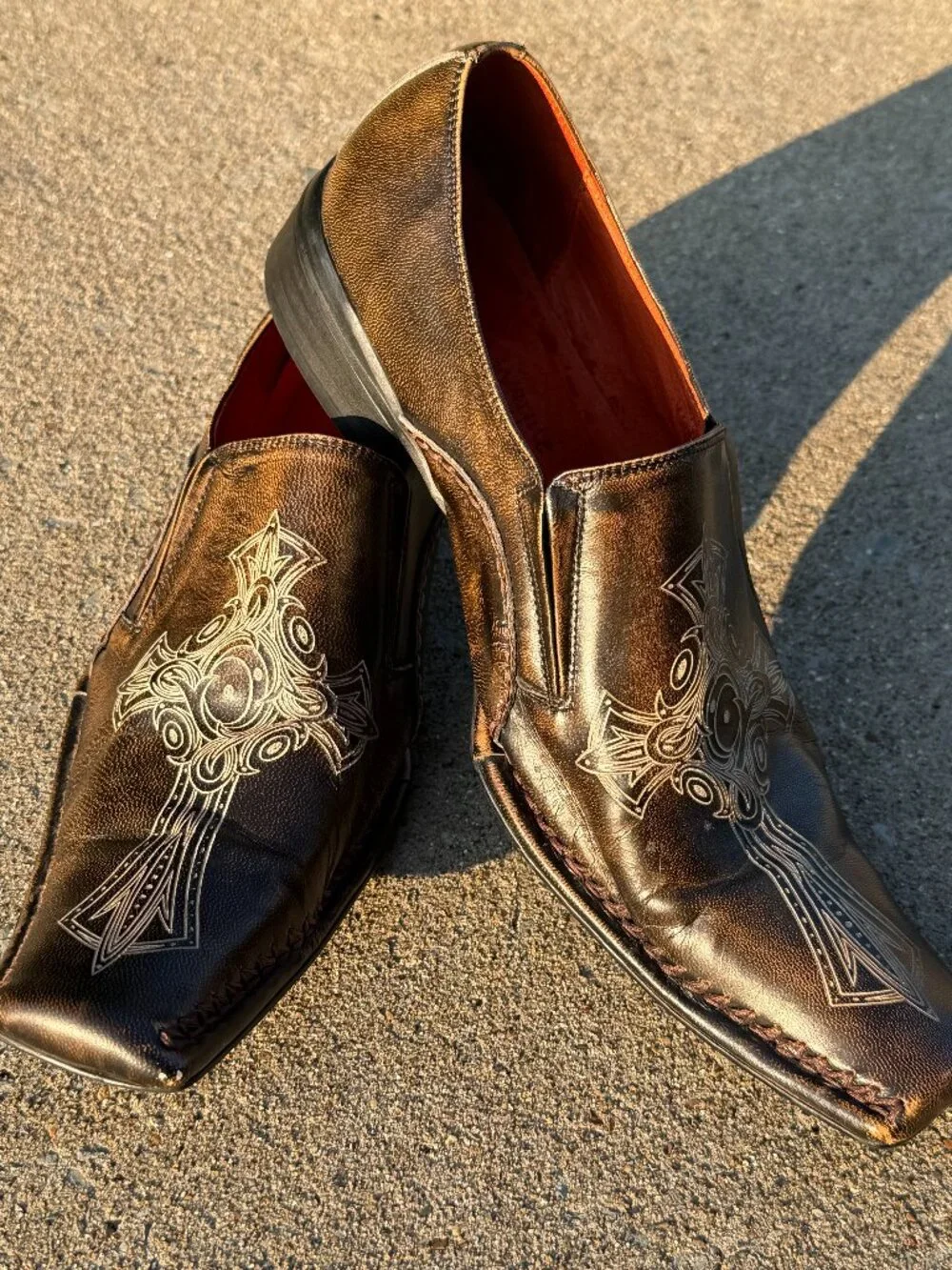 Robert Wayne Rome Loafers Mens 13 Brown Leather Cross Y2K Mall Goth Western 4116